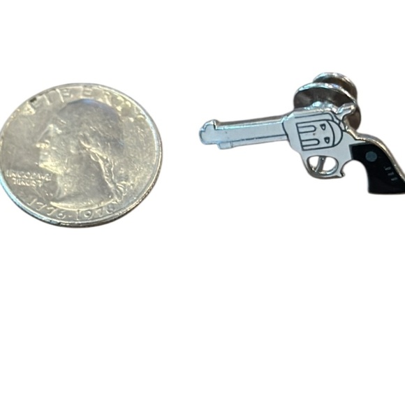 Silver and Black Enamel Gun Lapel Pin NWOT - Picture 3 of 4